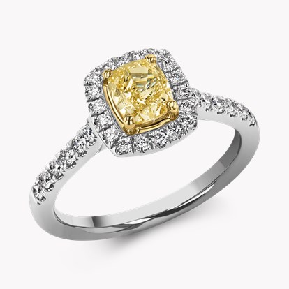 Celestial 0.80ct Fancy Yellow Diamond Cluster Ring in Platinum and 18ct Yellow Gold