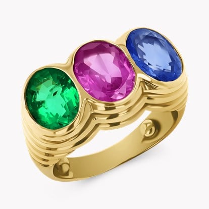 Bvlgari Sapphire, Ruby and Emerald Ring 5.59ct in 18ct Yellow Gold