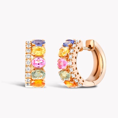 Rainbow Sapphire & Diamond Hoop Earrings 2.14ct in 18ct Rose Gold