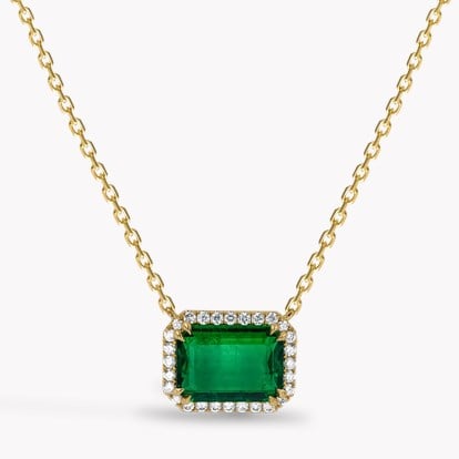 Octagonal Cut 3.37ct Emerald and Diamond Pendant in 18ct Yellow Gold