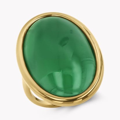 Contemporary Cabochon Cut 19.90ct Jadeite Solitaire Ring in 18ct Yellow Gold