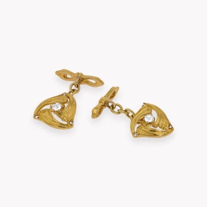 Edwardian Textured Gold and Old Cut Diamond Cufflinks in 18ct Yellow Gold