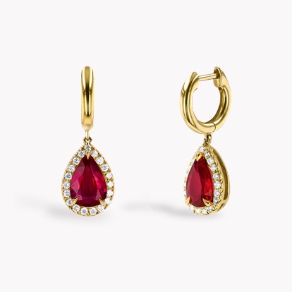 Pear Cut 2.50ct Ruby and Diamond Drop Earrings in 18ct Yellow Gold