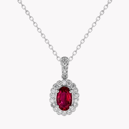 Oval Cut 0.58ct Ruby and Diamond Pendant in 18ct White Gold in 18ct White Gold 