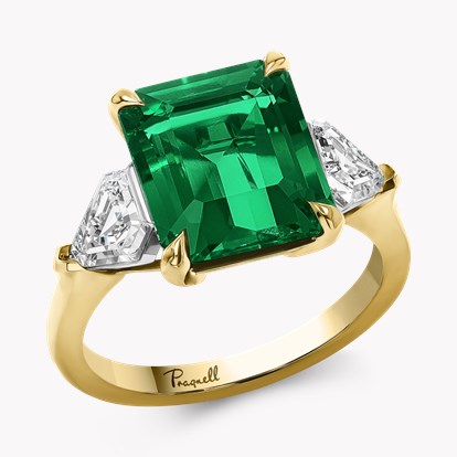 Masterpiece 4.85ct Colombian Emerald and Diamond Three Stone Ring in 18ct Yellow Gold