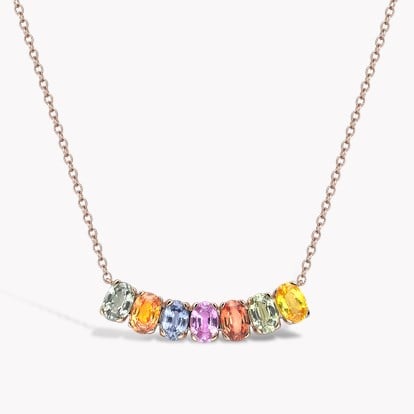 Rainbow Fancy Sapphire Line Pendant 4.43ct in 18ct Rose Gold