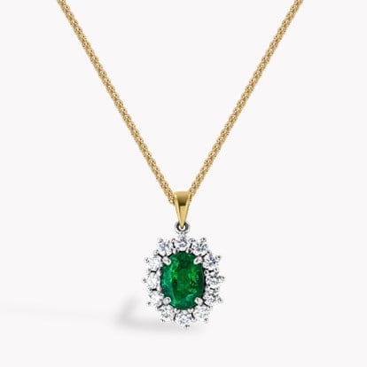 Contemporary Oval Cut 1.09ct Emerald and Diamond Pendant in 18ct Yellow Gold