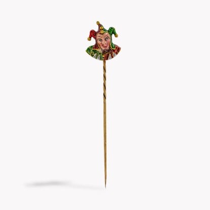 Belle Epoque Enamel Jester Stick Pin in 18ct Yellow Gold