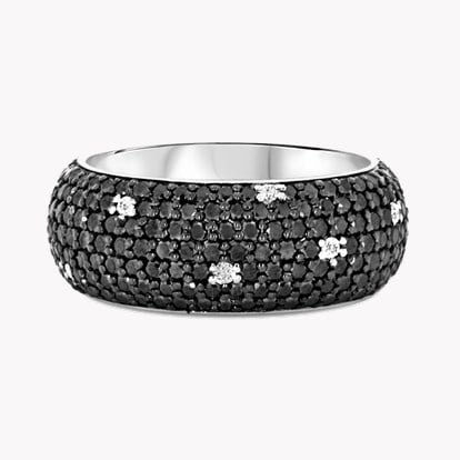 Wide White and Black Diamond Midnight Dress Ring in 18ct White Gold