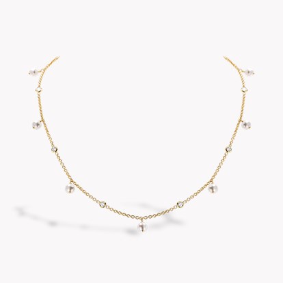 Akoya Pearl and Diamond Long Necklace in 18ct Yellow Gold 