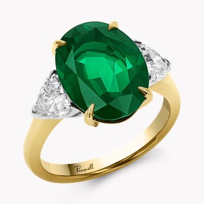 Venus Setting 4.87ct Emerald and Diamond Three Stone Ring in 18ct Yellow Gold and Platinum