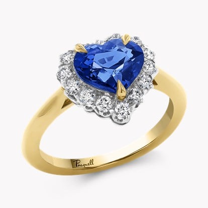 Heartshape 2.54ct Sapphire and Diamond Cluster Ring in 18ct Yellow Gold and Platinum 