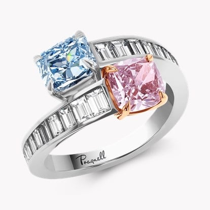 Masterpiece 2.65ct Pink and Blue Diamond Toi et Moi Ring in Platinum and 18ct Rose Gold