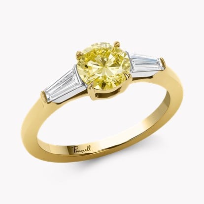 Regency Brilliant Cut 0.89ct Fancy Intense Yellow Diamond Ring in 18ct Yellow Gold and Platinum