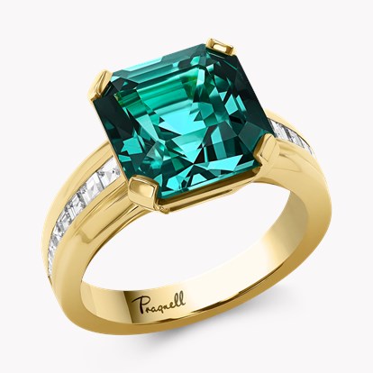 Masterpiece 6.03ct Namibian Lagoon Tourmaline and Diamond Ring in 18ct Yellow Gold