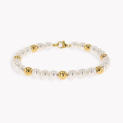 Akoya Pearl and Gold Bead Bracelet in 18ct Yellow Gold