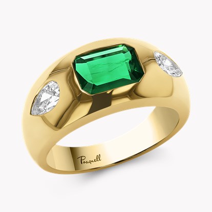 Stellar 1.31ct Emerald and Diamond Bombé Ring in 18ct Yellow Gold