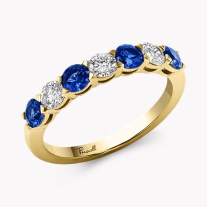 Seven Stone Sapphire and Diamond Ring 1.25ct in 18ct Yellow Gold