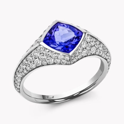 Square Cut 1.18ct Tanzanite and Diamond Ring in 18ct White Gold