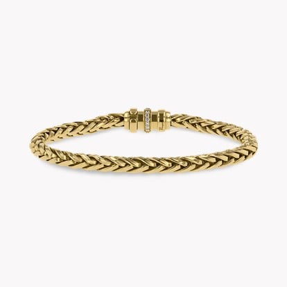 Handmade English Chain Bracelet with Diamond Barrel Clasp 0.64ct in 18ct Yellow Gold