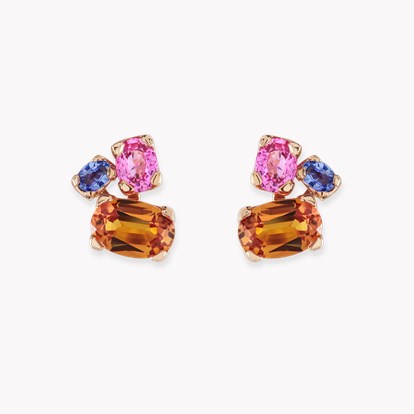 Rainbow Fancy Sapphire Three-Stone Earrings 1.80ct in 18ct Rose Gold