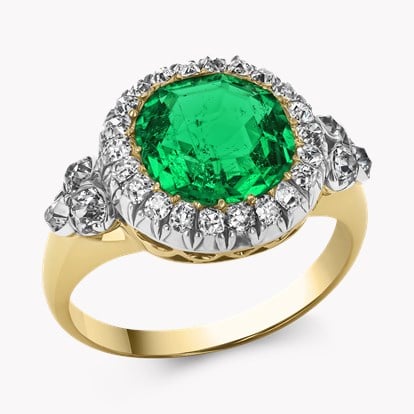 Victorian 2.50ct Colombian Emerald and Diamond Cluster Ring in 18ct Yellow Gold and Silver