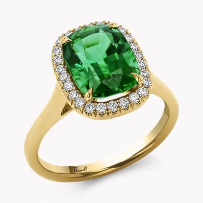 Cushion Cut 3.61ct Namibian Tourmaline and Diamond Cluster Ring in 18ct Yellow Gold