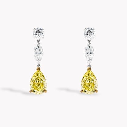 Pear Shaped 3.04ct Fancy Yellow Diamond Drop Earrings in 18ct Yellow Gold