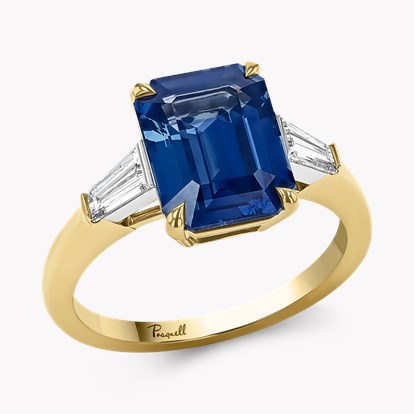 Octagonal Cut 4.21ct Madagascan Sapphire and Diamond Ring in 18ct Yellow Gold and Platinum