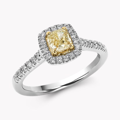 Celestial 0.54ct Fancy Yellow Diamond Cluster Ring - Claw Setting in Platinum and 18ct Yellow Gold