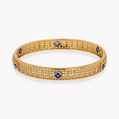 Victorian Table Cut Sapphire Bangle in 14ct Yellow Gold 