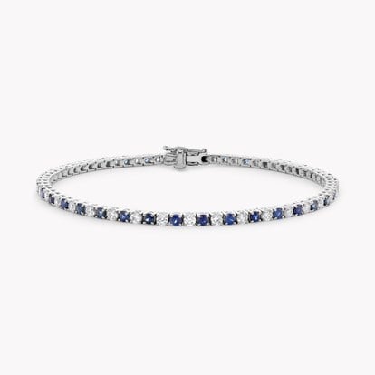 Ocean Blue Sapphire & Diamond Line Bracelet 3.15ct in 18ct White Gold