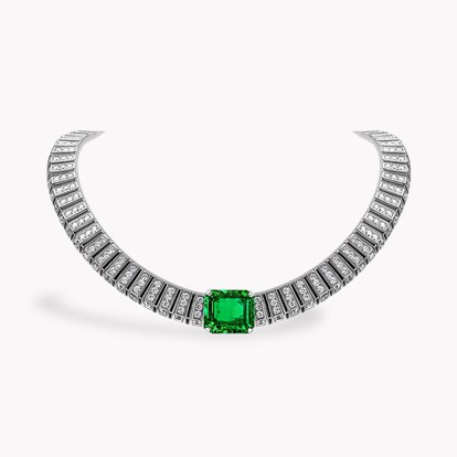 Masterpiece 18.99ct Muzo Emerald, Diamond and Onyx Collar in Platinum