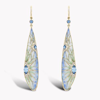 Wildflower Dragonfly Blue Sapphire Earrings 1.86ct in Yellow Gold