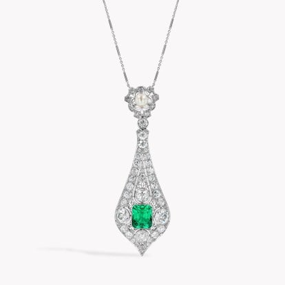 Edwardian 3.75ct Muzo Emerald and Diamond Pendant in Platinum