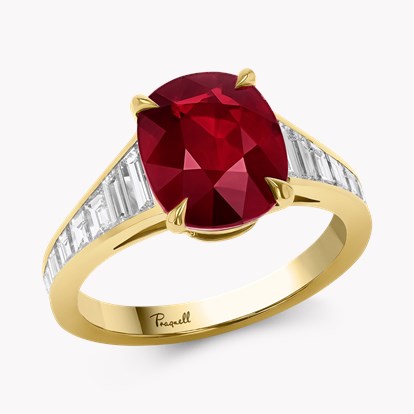 Cushion Cut 3.53ct Mozambique Ruby and Diamond Ring in 18ct Yellow Gold