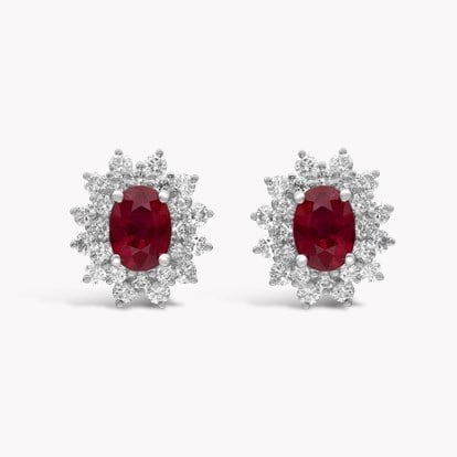 Oval Ruby and Diamond Earrings 1.25cts in 18ct White Gold