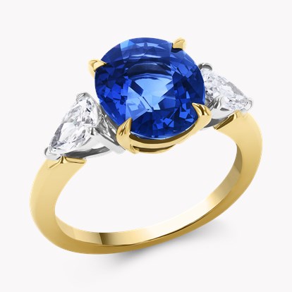 4.43ct Sri Lankan Sapphire and Diamond Three Stone Ring in 18ct Yellow Gold and Platinum