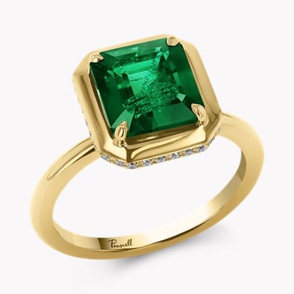 Skimming Stone 2.94ct Emerald and Diamond Solitaire Ring in 18ct Yellow Gold