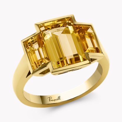 Kingdom 4.19ct Yellow Beryl Three Stone Ring in 18ct Yellow Gold