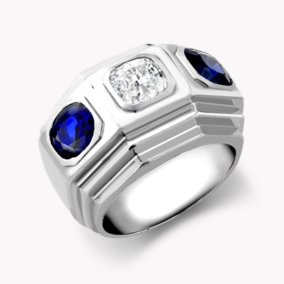 Art Deco Rene Boivin Sapphire & Diamond 3 stone 0.90ct in Platinum