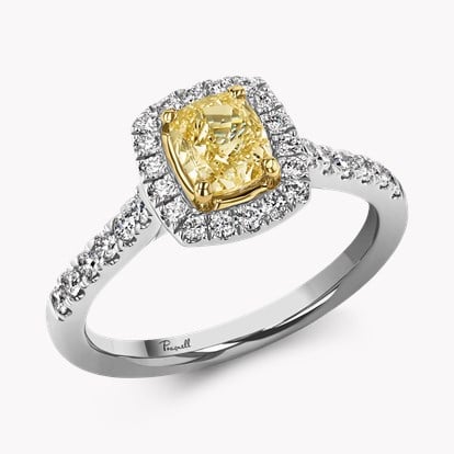 Celestial 0.80ct Fancy Yellow Diamond Cluster Ring in Platinum and 18ct Yellow Gold