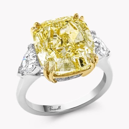 Masterpiece Cushion Cut 10.06ct Fancy Yellow Diamond Ring in Platinum and 18ct Yellow Gold