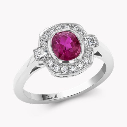 Cushion Cut 1.31ct Ruby and Diamond Cluster Ring in Platinum