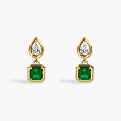 Skimming Stone 1.84ct Emerald and Diamond Drop Earrings in 18ct Yellow Gold