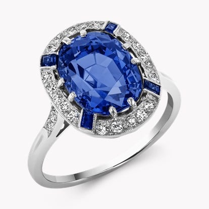 Art Deco 6.03ct Sapphire and Diamond Cluster Ring in Platinum