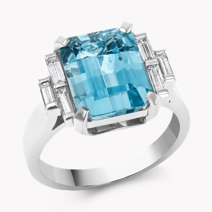 Emerald Cut 3.54ct Aquamarine and Diamond Ring in Platinum