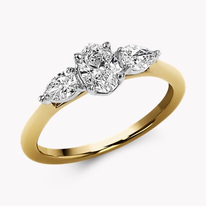 Classic 0.50ct Oval and Pearshape Diamond Three Stone Ring in 18ct Yellow Gold and Platinum