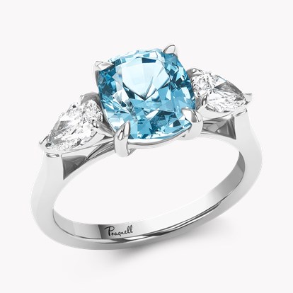 Cushion Cut 2.53ct Lukusuzi Aquamarine and Diamond Ring in Platinum