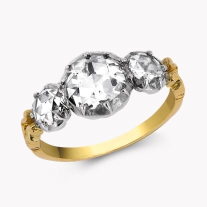 Late Georgian 1.36ct Diamond Three Stone Ring in 18ct Yellow Gold and Silver